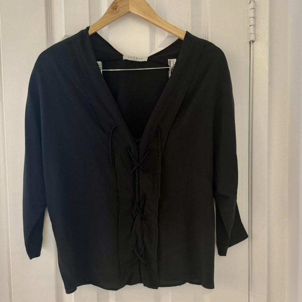 Sandro Black 100% Silk Top, Size 1 or US S